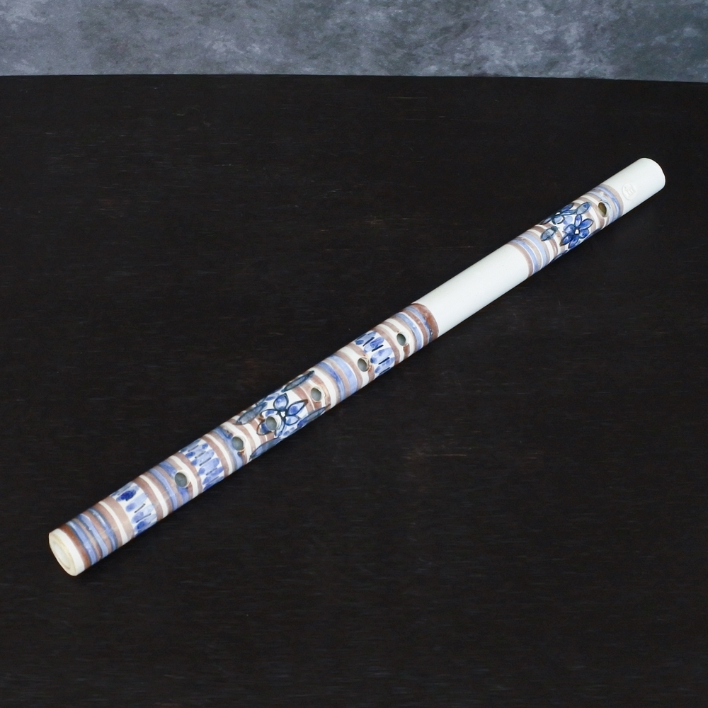 Vintage Geert Jacobs Delft Art Pottery Hand Painted Blue Floral Flute